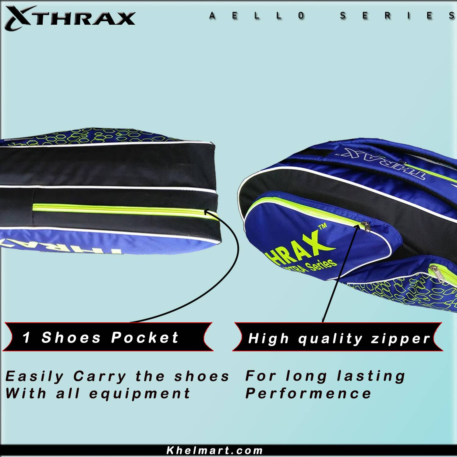 Thrax Astra Series Badminton Kit Bag Black Blue And Lime Thrax Astra Series Badminton Kit Bag Black Blue And Lime