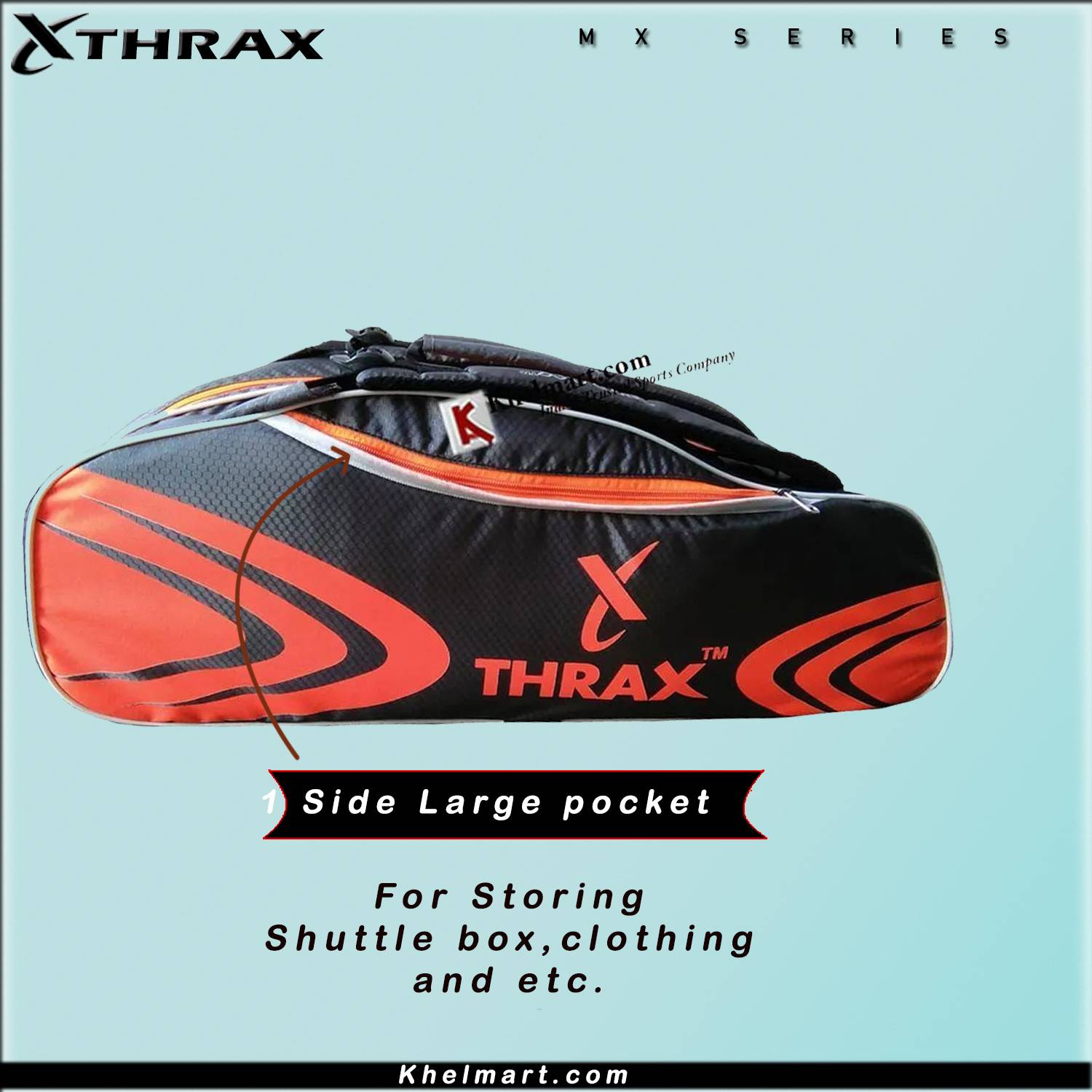 Thrax MX 01 Badminton Kit Bag Grey And Orange Thrax MX 01 Badminton Kit Bag Grey And Orange