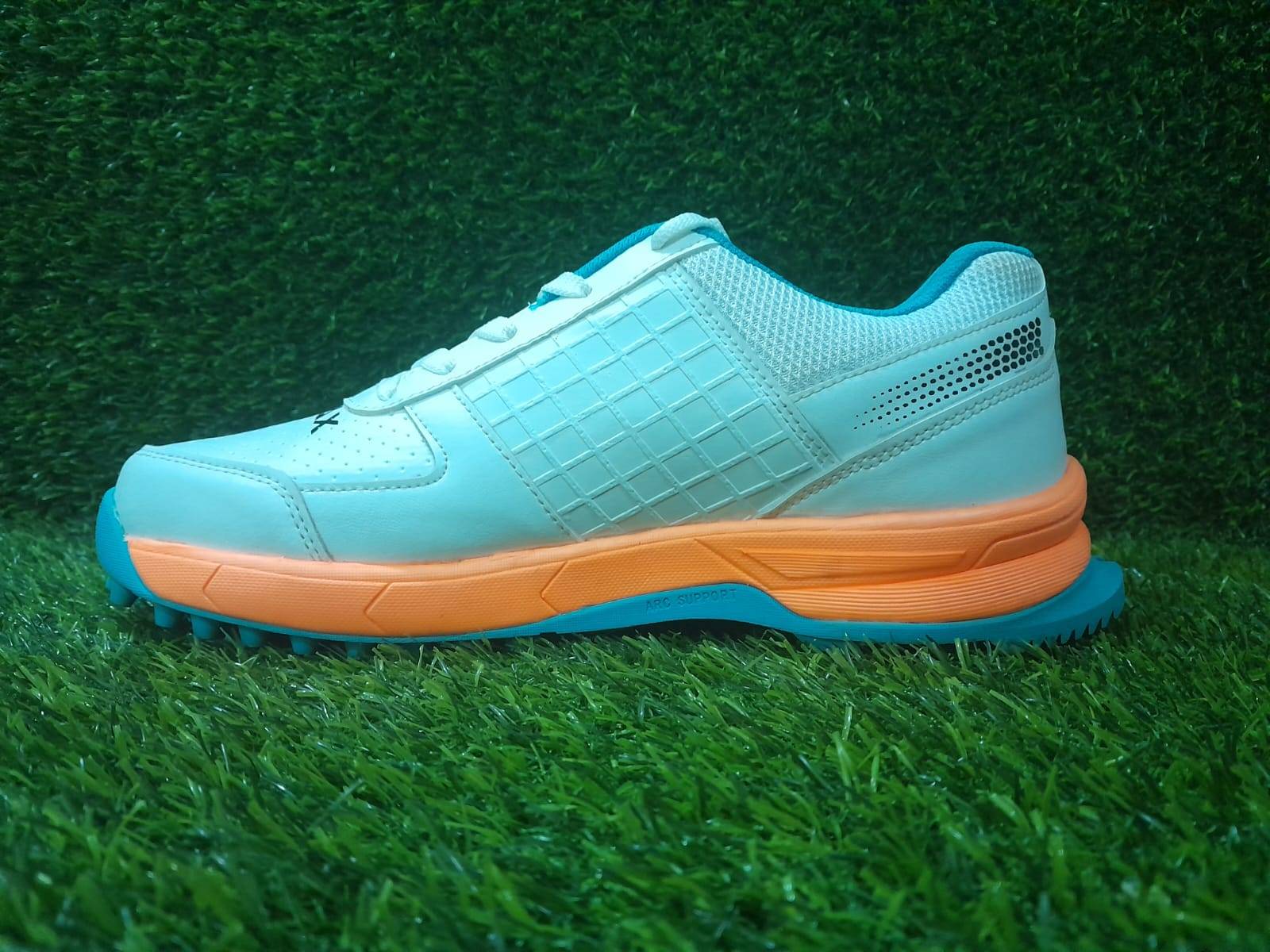 Thrax Hoop Cricket Rubber Stud Cricket Shoes White Blue Orange