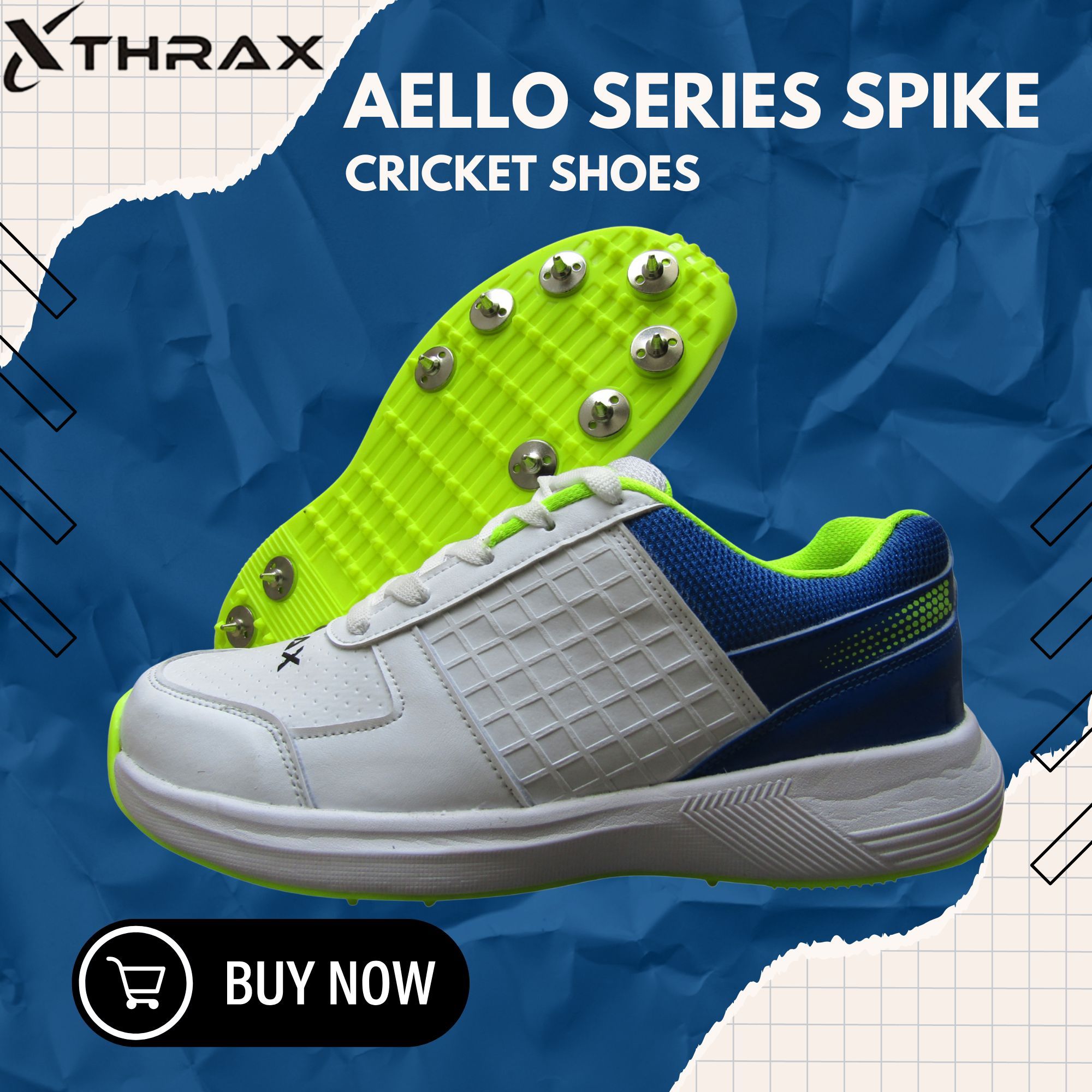 Thrax Aello Series Spike Cricket Shoes White Lime Camo