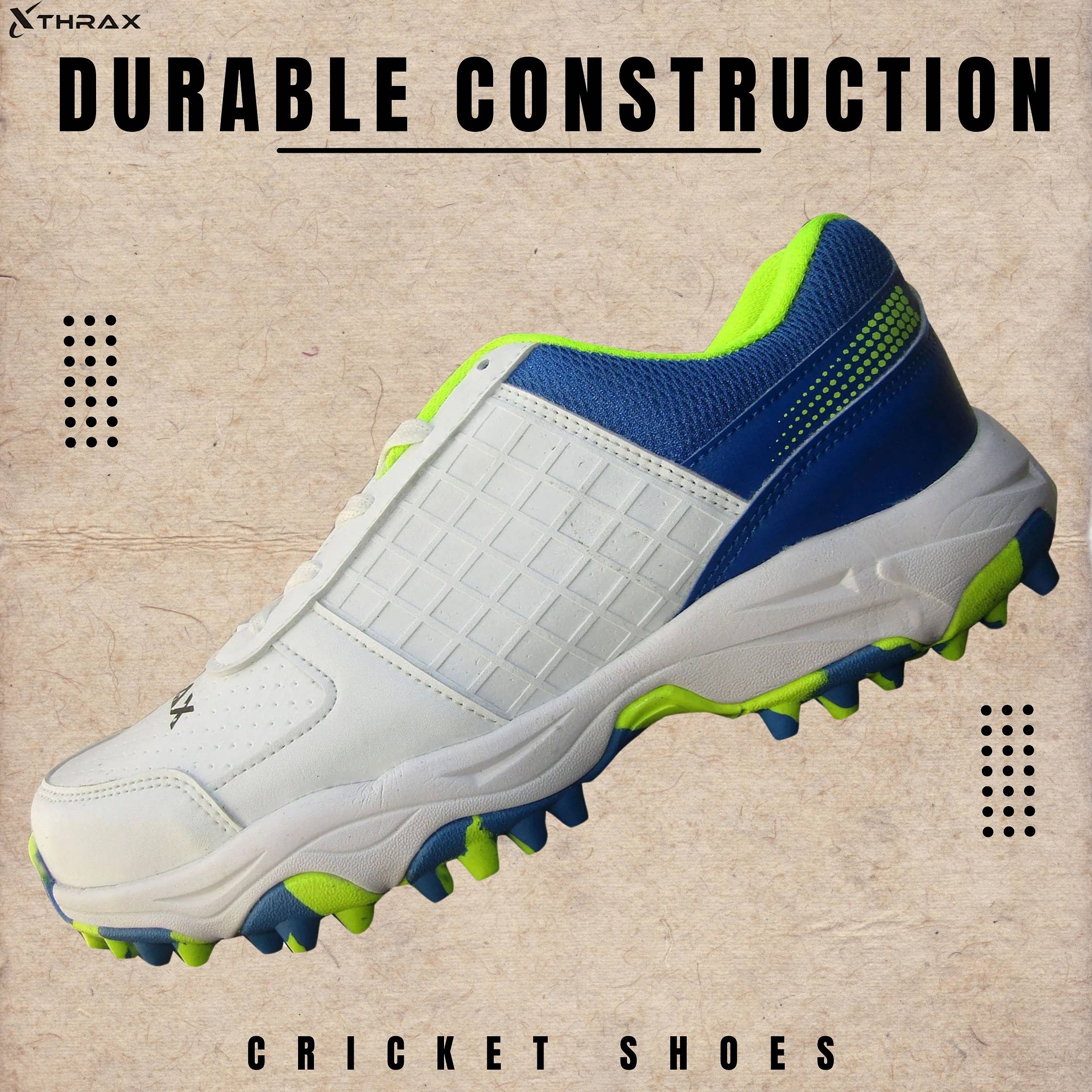 Thrax Aello Series Stud Cricket Shoes White Lime Camo